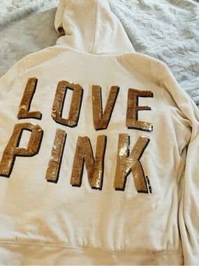 Vintage Y2K Pink Victoria's Secret- fleece lined Plush Hoodie - Cream